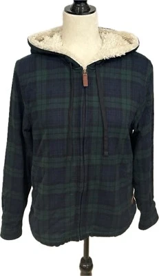 L.L. Bean Small Petite Scotch Plaid Flannel Shirt Sherpa-Lined Zip Hoodie - Image 1 of 4