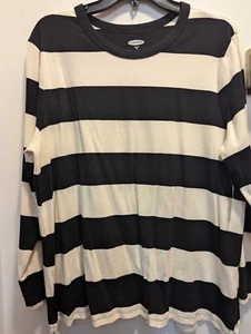 Old Navy Youth 2XL Boys Black And White Striped Long Sleeve Slim Fit Shirt NWT - Picture 1 of 9