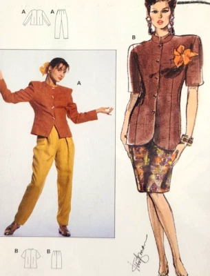 Vtg Uncut Burda Couture 5118 Sew Pattern Pants Lined Jacket Skirt Linen 10-20 - Image 1 of 4