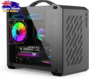 Mini ITX Gaming PC Case Black Glass Panel Handle Compact Tower 360mm Radiator - Picture 1 of 12