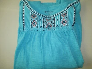 Womens teal blue 3/4 sleeve aztec design New Directions curvy plus 2X - Picture 1 of 3