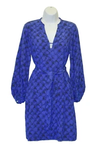 A7 NEW DIANE VON FURSTENBERG Tanyana Blue Silk Printed Long Sleeve Dress Size 6 - Picture 1 of 7