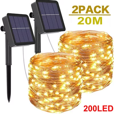 2Pcs 200LED Solar Fairy String Light Copper Wire Outdoor Waterproof Garden Decor - Image 1 of 4