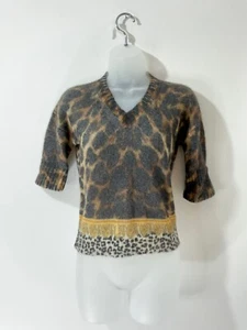 Versace Versus Wool Mohair Blend Brown Animal Print Uk 8-10 VGC - Picture 1 of 22