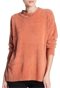 Elodie Womens L Orange Slit Neckline Cutout Velvet Sweater MSRP $58 - Picture 1 of 10
