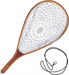 Wooden Fly Fishing Net, Trout Landing Net, Soft Rubber Fly Fishing Landing Net f - Picture 1 of 6