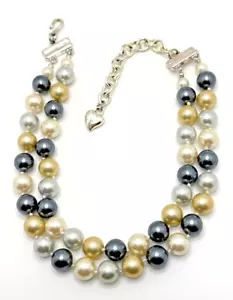 Vintage CAROLEE Double Strand Faux Pearl Choker Necklace Gray White 14" - 17" - Picture 1 of 13