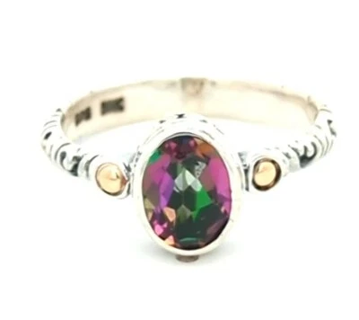 Video Anillo Artesanal Samuel B Topacio Místico Natural Plata de Ley 925 Oro 18K Foto 1 de 3