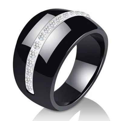 Ceramic Ring With Channel Setting Bling Crystal Fashion Jewelry Women Gift Wear - Image 1 of 4