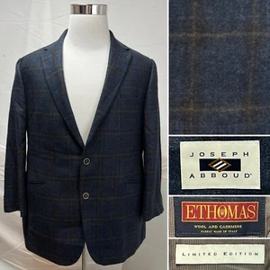 Joseph Abboud Mens 46R Wool/Cashmere Navy Fleece Brown Plaid E.Thomas Sport Coat - Picture 1 of 11