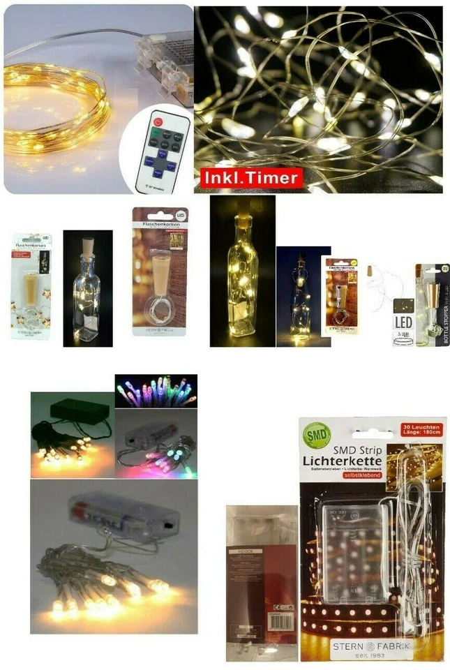 LED Lichterkette/Außen/Innen/20/Batterie/Draht/Micro/Timer/30/SMD/Flaschenkorken - Bild 1 von 1