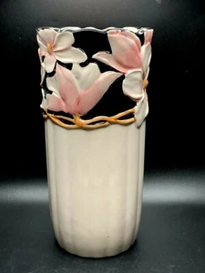 Otagiri Mary Ann Baker 1980 Vase Hand-painted Raised Magnolia Flowers 18"SEE PIC - Picture 1 of 7