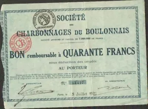 Bon: CHARBONNAGES DU BOULONNAIS (U) - Picture 1 of 1