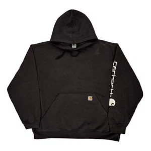 Carhartt Logo On Sleeve Carhartt Spellout Hoodie - 3XL Black Cotton Blend - Picture 1 of 7