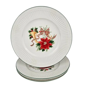 3 Mikasa Italian Holiday Salad Plates 8 5/8" RARE DD912 Poinsettia Horn Ribbons - Picture 1 of 5