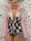Mattel Barbie Doll Jacket w Hoodie Pink White Black Plaid Checkers Nylon