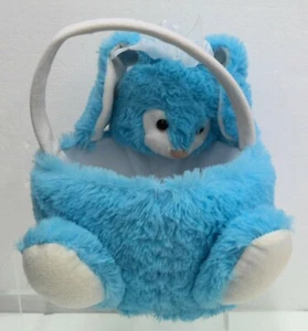 Cesta de Pascua azul blanco felpa conejito peludo conejo peluche con asa - Imagen 1 de 6