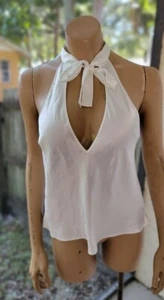 Camiseta sin mangas Y2K Victoria's Secret satinada con moño halter cuello recortado ojo de cerradura mediana - Imagen 1 de 6