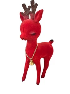 Vintage Christmas Reindeer Red Flocked 8” Tall Plastic Bell - Picture 1 of 9
