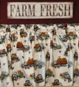 Farmhouse Valance Country Style Gift Old Blue Farm Truck Decor 42"W x 14"L - Picture 1 of 5