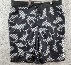 Hurley Shark Check Drawcord Board Shorts Boys 20/30 Black/White Lace Up Closure - Picture 1 of 18
