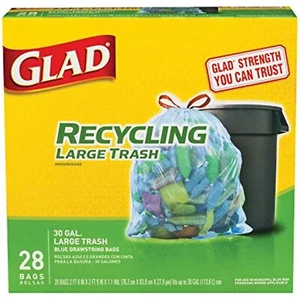 30 Gallon Clear Blue Recycling Trash Bags Drawstring 28 Pack Case of 4 - Picture 1 of 6