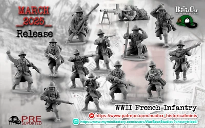 BATTLECAT 28mm WW2 French Infantry Squad -Bolt Action Compatible - World War Two - 2 WW1.