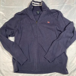Polo Jeans Co. Pullover Herren XL Blau Full Zip Strick Mock Neck Langarm Vintage - Bild 1 von 7