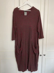 SAHARA Woven Flared Midi Dress XL UK 18 Brown Red Pocket Relaxed Lagenlook Arty - Picture 1 of 12