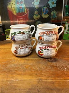 Juego de 4 tazas de sopa de recetas vintage tomate cebolla pollo champiñón años 70 - Imagen 1 de 10