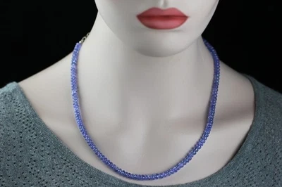 Collar de cuentas de piedras preciosas rondelle lisas de tanzanita genuina 18"" regalo del día de la madre Foto 1 de 4