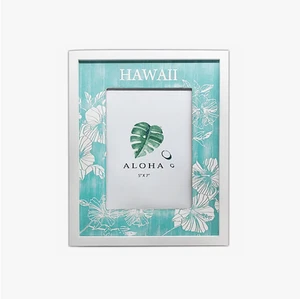 Hawaii Laser Engraved White & Turquoise, Wood Picture Frame, Hibiscus 5 x 7 New - Picture 1 of 3
