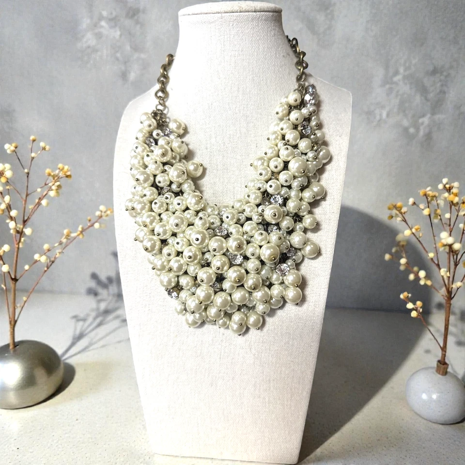 J. Collar CREW Vintage Tono Dorado Imitación Perla y Racimo de Cristal Distintivo JC552 Foto 1 de 4