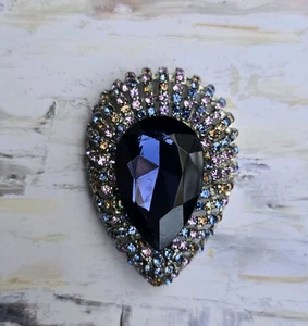 Blue, Purple, Tan crystal silver-tone, MAGNETIC brooch. Magnetic scarf clasp pin - Picture 1 of 10