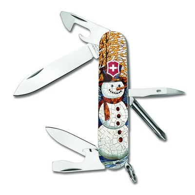 Victorinox Swiss Army Christmas snowman Stained Glass TINKER Knife Knives - Image 1 of 2