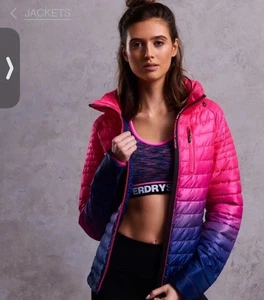 Superdry Power Fade Down Jacket  Ink/Hazard Pink Small - Picture 1 of 15