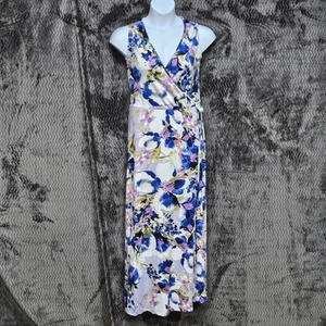 Nina Leonard Maxi Wrap Dress Size 1X Floral Babydoll Side Slit Romantic Feminine - Picture 1 of 15