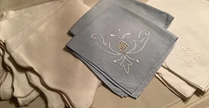 Lot 8 Assorted Linen Cotton Napkins Embroider Plain Craft VINT Ivory White Blue - Picture 1 of 10