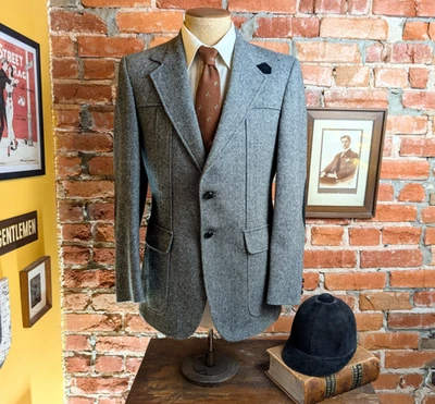 Traje chaqueta/abrigo deportivo vintage de tweed gris de los años 70 para hombre de h.i.s. - 40 Foto 1 de 4