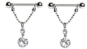 Nipple Rings 316L Surgical Steel Love Dangle Ring Shield Pair - Picture 1 of 2