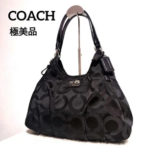COACH Madison Op Art Enamel 18762 Black Canvas Women's USED FROM JAPAN - Picture 1 of 18