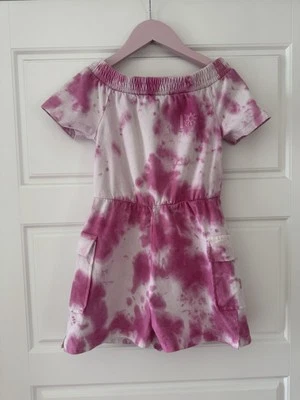 River Island Age 7-8 - Tie Dye Pink And White Playsuit, Shorts, Off Shoulder - Image 1 of 4