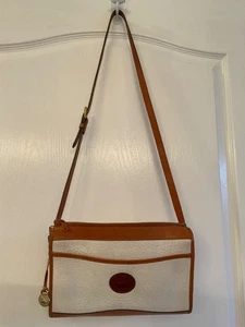 Dooney & Bourke Crossbody Vintage Handbag White Pebble & Brown - All Weather - Picture 1 of 10