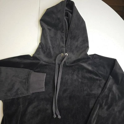JUICY COUTURE Women's Medium Black Velour Hoodie Sweatshirt Super Soft -1348 - Image 1 of 4