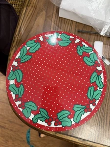 Festliche rot & grün Weihnachten Urlaub Metall Keksdose Stechpalmenblätter 10" leer - Bild 1 von 8