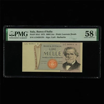 1975 Italy Banca d Italia 1000 Lire Pick#101d PMG 58 EPQ Choice About UNC - Image 1 of 4