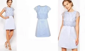 TED BAKER SZ 14 (4) BEAUTIFUL DABRIA SKY BLUE LACE FIT&FLARE DRESS - Picture 1 of 10