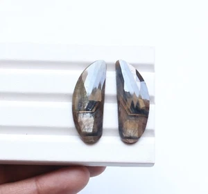 Saphir Edelstein, natürlicher Bi Saphir Rosenschliff facettierte Cabs Paar, 15 x 40 mm Ct62 - Bild 1 von 5