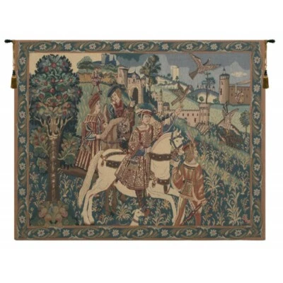 La Caza del Halcón Nobles Medievales Castillo de Caza Escena Tapiz Europeo Arte de Pared Foto 1 de 4