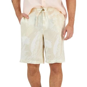 Club Room Mens Floral Linen Shorts Khaki Combo XL - Picture 1 of 1